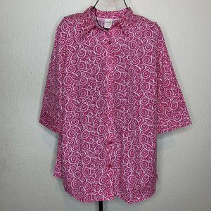 Blair Pink White Button Front 3/4 Sleeve Blouse
